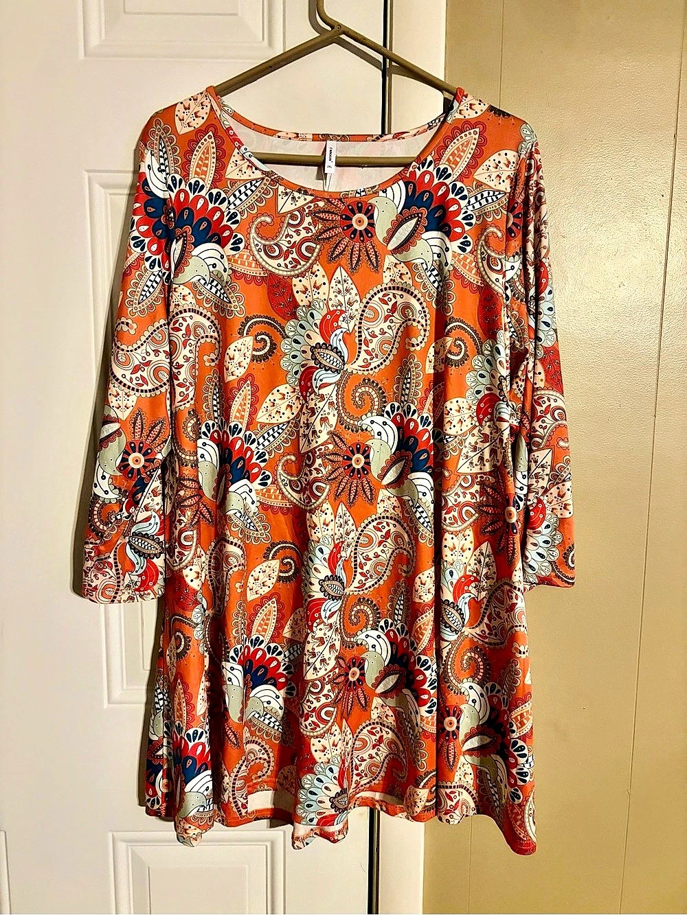 ENMAIN Paisley Tunic in Orange & Blue Size 2XL Excellent Used Condition